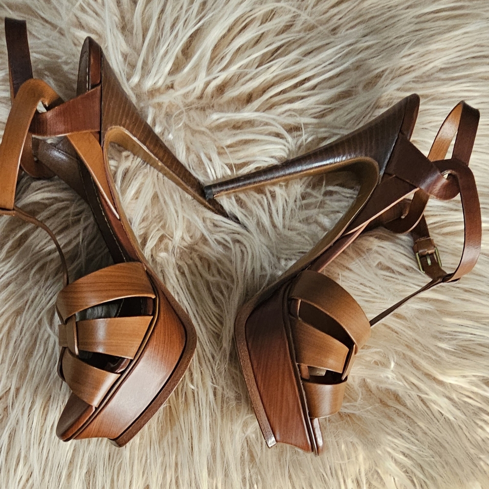 YSL Elegant Brown Strappy Heels